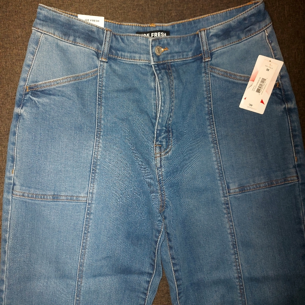 Joe Fresh Women's High Waisted Lycra Denim Jogger Pants Medium Wash Blue 32